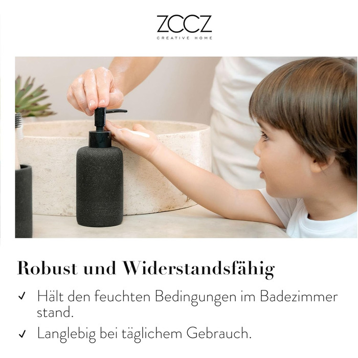 Набір для ванної кімнати ZCCZ 6 предметів: органайзер для зубних щіток, мильниці, косметики, ватних паличок в мармуровому стилі, чорний – сучасний декор для ванної