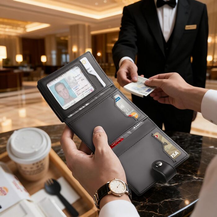 Чоловічий гаманець TENBST з відділом для монет, Slim Wallet, картхолдер на 8-10 карт, RFID захист, преміум якість, чорний