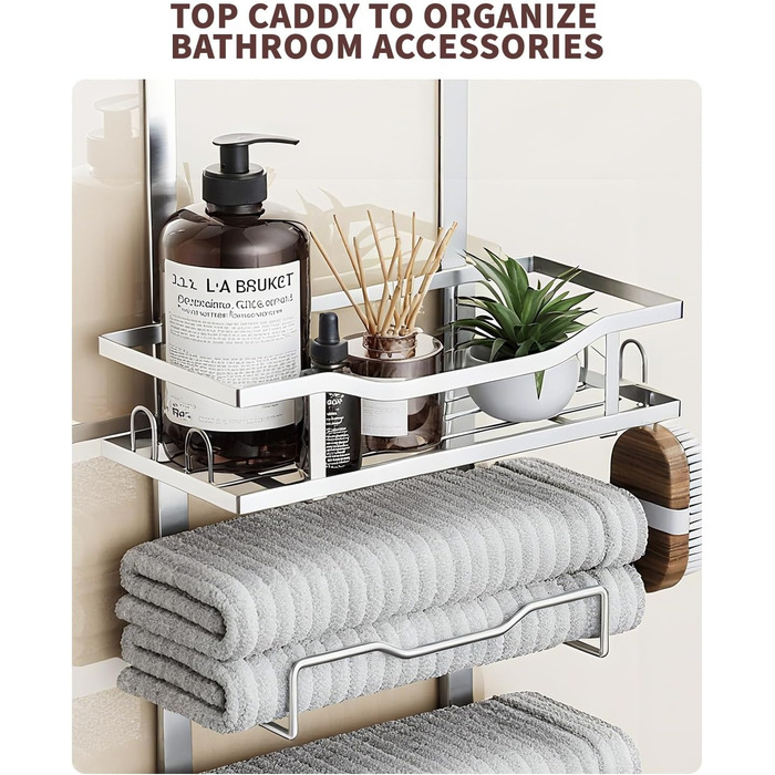 Настінний тримач для рушників у ванну кімнату, без свердління, 6-ярусна наддверна полиця для рушників, багаторівневий тримач для рушників на двері, для компактних ванних кімнат (срібний, 8 ярусів)