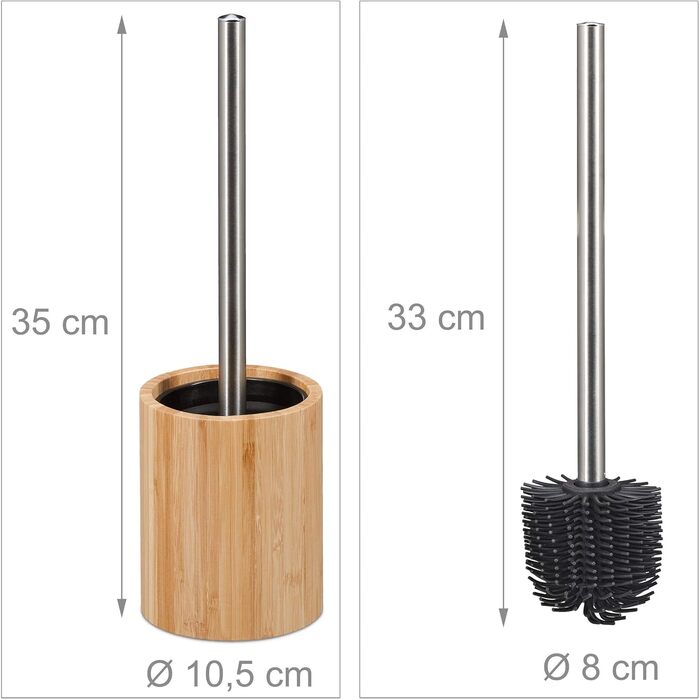 Силіконова щітка для унітазу Relaxdays, антибактеріальна, з змінним насадком, бамбуковий тримач, натуральний/сріблястий, 1 шт.