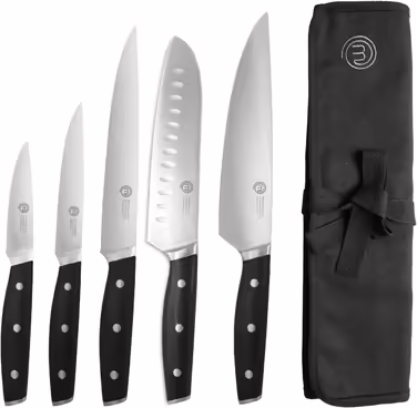 MasterChef Knife Set with Knife Bag, Kitchen Knife Set including Chef's Knife, Santoku Knife, Vegetable Knife, Paring Knife & Slicing Knife, 5-Piece Set, High-Carbon Stainless Steel