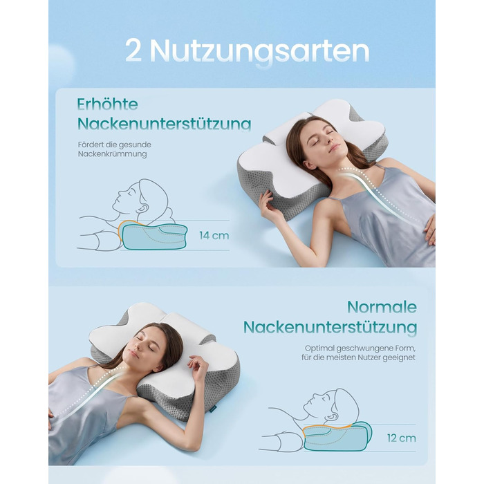 Подушка SONGMICS ергономічна з Memory Foam для сну (біла/сіра), регульована висота, для бокового, спинного та переднього положення