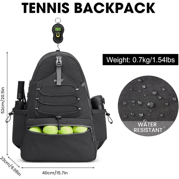 G4Free Tennis Backpack - Large Pickleball Bag for Men & Women - Holds 4 Rackets with Shoe Compartment - Black