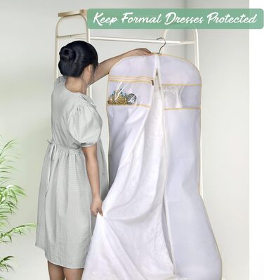 Чохол для вечірньої сукні MISSLO, 177см, дихаючий, з кишенями, для подорожей, білий. Підходить для весільних та довгих суконь, костюмів.