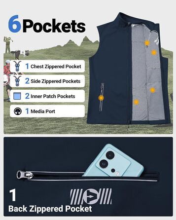 Чоловіча вітро- та водонепроникна жилетка Outdoor Ventures Softshe для їзди на велосипеді та активного відпочинку (M, Темно-синій)