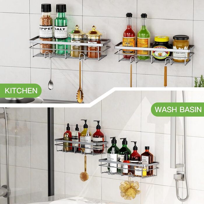 Дзеркальна поличка для душу Uamector без свердління - 2 шт. (сірий, прямокутна)