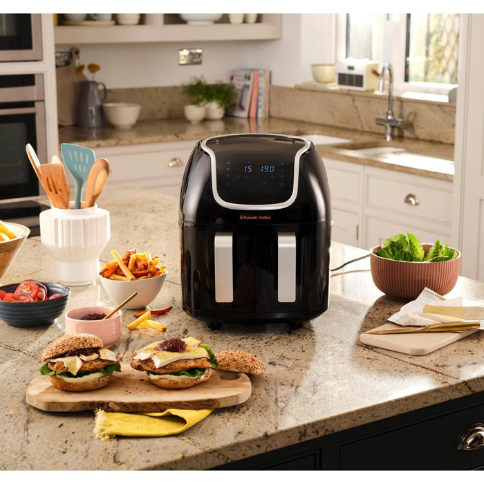 Фритюрниця електрична Russell Hobbs подвійна 8.5л з технологією Rapid Air Fryer, 8 програм, сенсорний екран, кошики 4.25л, посудомийна безпека 27290-56S