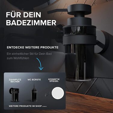 ovimar Soap Dispenser Lokta | black | with drillable wall mount | made of stainless steel and black glass | extra large opening for easy refilling | for bathroom or kitchen | hand sanitizer dispenser