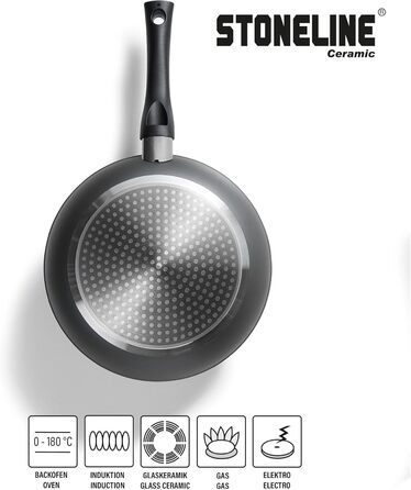 STONELINE Ceramic Cookware Set, 16-Piece, 18/20/24/28 cm Pots and Pans, PFAS-Free, Cookware Set with Lids, Ceramic Coating with Real Stone Particles, Grey, 16-Piece