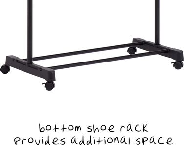 Honey-Can-Do GAR-01122 Clothes Rack, Adjustable Height, Chrome/Black, Metal, Black, 5.7149 x 15.24 x 86.36 cm