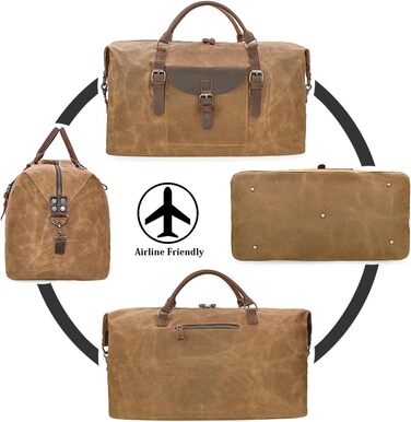 Travel Bag Men's Leather Waterproof Canvas Weekender Bag Large Capacity Travel Bag Unisex Vintage Carry-on Bag