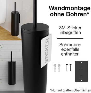 Набір щіток для унітазу Hovea (2 шт.) чорного кольору - силіконові та металеві, кріплення на стіну без свердління, тримач для щіток, WC3620 X2