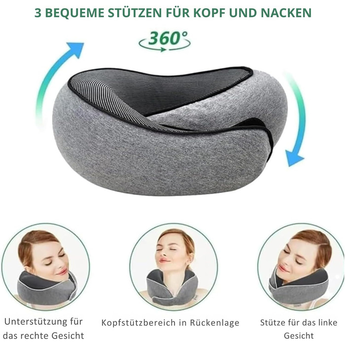 Подушка для подорожей Nappy Dreamjoy з Memory Foam, сірого кольору, для авто, поїздів та літаків, A3 H669-3