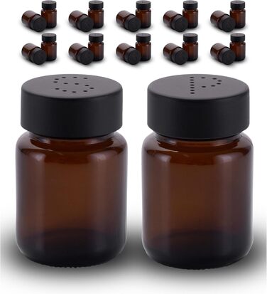 Koffs Design Salt and Pepper Shaker Set - Brown Glass - Salt Shaker with Stainless Steel Lid - Shakers for Pepper and Salt - Small and Modern Table Shakers - Salt & Pepper - 10 Sets