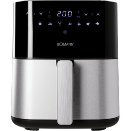 Аерофритюрниця Bomann XXL 5 л, нержавіюча сталь, електрична фритюрниця з цифровим дисплеєм, 8 програм, 360° циркуляція повітря, модель 2024, чорна
