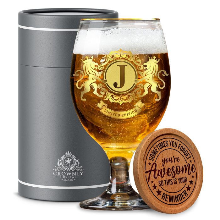 Пивний келих CROWNLY CRYSTAL® з гравіюванням для чоловіків (S) - Персоналізований подарунок татові, дідусю, другу на день народження