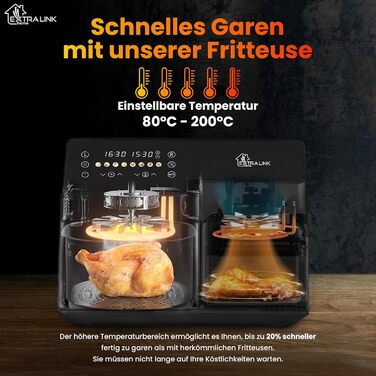 Фритюрниця Extralink 1400W Airfryer 4.2L з 10 функціями, LED-дисплеєм та економним споживанням енергії