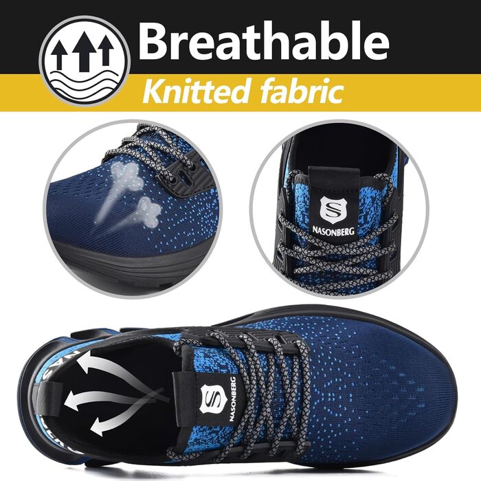 Робочі черевики з металевим носком для чоловіків та жінок. Легкі, дихаючі, розміри 37-48 EU, колір: синій