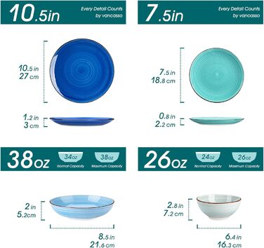 Набір посуду Vancasso Bonita (24 елементи) блакитний, кераміка, для 6 осіб, ручна робота, набір посуду