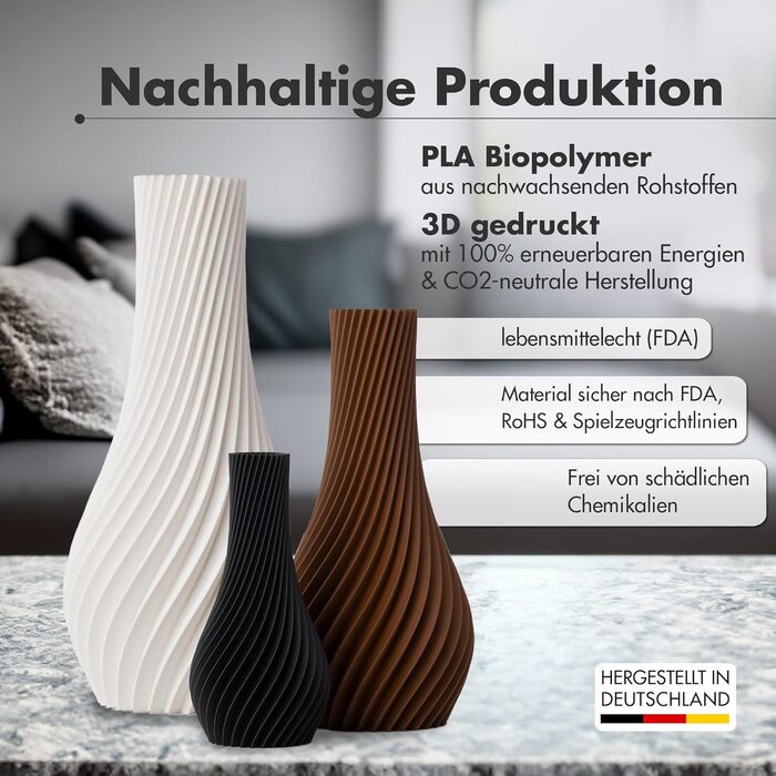 NATUMO ваза 3D 'Longi' – чорна ваза для квітів, сучасний дизайн, міцна, 18 см