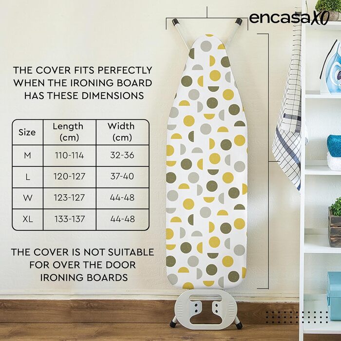 Чохол для прасувального столу Encasa XO з фетровою підкладкою 3 мм, посиленням шнуром (підходить для стандартних великих прасувальних столів 125x39 см), з тепловідбиваючим покриттям, з принтом - Велике листя зелене L, Велике листя Зелене