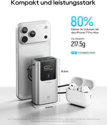 Повербанк CUKTECH 10 Mini 45W 10000mAh з LED-дисплеєм, портативний зовнішній акумулятор USB-C для iPhone 16 15 14 13 12, Samsung S23, iPad