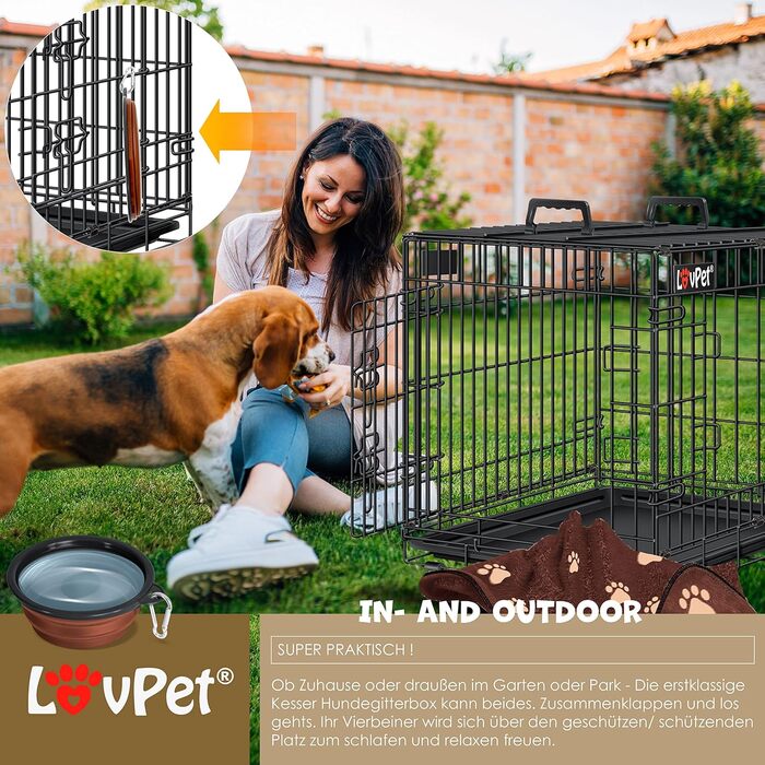 Складана переносна клітка для собак з підкладкою з флісу та мискою. Переноска для собак з 2 дверцятами, 92,5 x 57,5 x 64 см, чорна