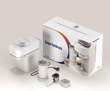 Кавоварка еспресо Philips Baristina з автоматичним млинком і капучинатором, 16 бар, натурально-біла, комплект для приготування кави та молочної піни