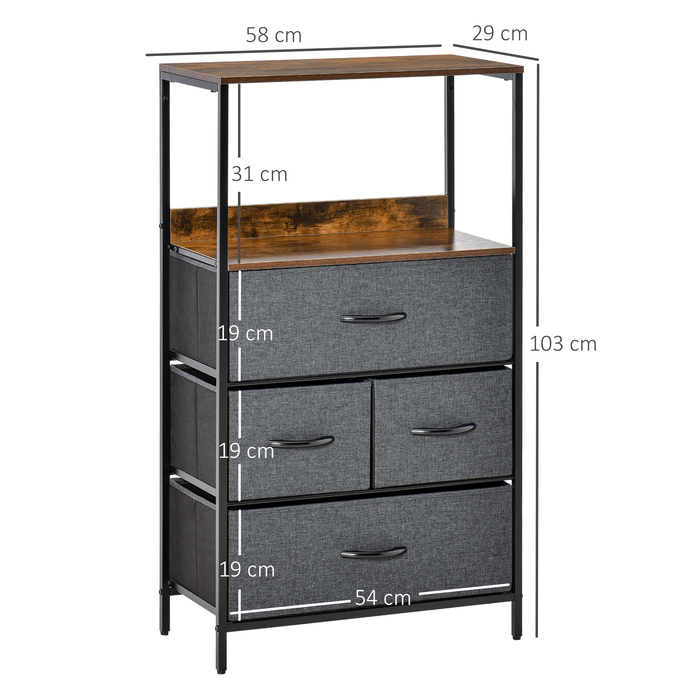 HOMCOM 4-Drawer Linen Chest Storage Cabinet Dresser Chest of Drawers with Handles, Modern Design Storage Dresser Drawer Cabinet for Bedroom, Living Room Black | Aosom