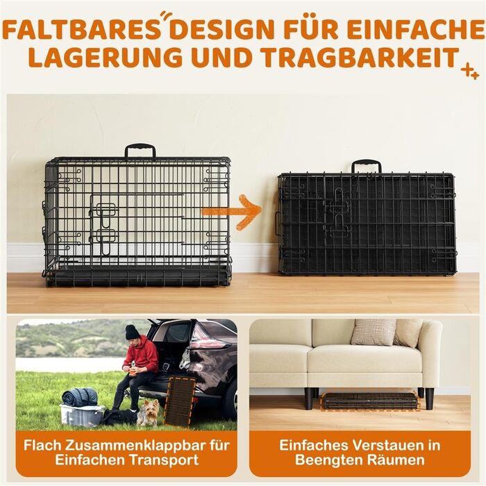 Клітка для собак Yaheetech 90x56x63 см, розкладний вольєр з перегородкою, 2 двері, чорна, для дому та транспортування