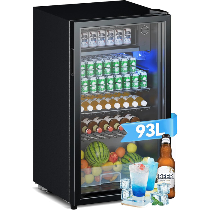 Холодильник для напоїв Devoko 93L з LED-підсвіткою RGB, регульовані полиці, для дому, офісу, вечірок та HoReCa, міні-бар, чорний