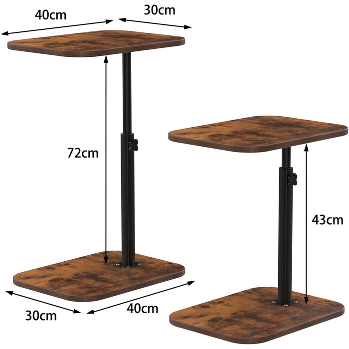 Стіл для ноутбука в ліжко, комп'ютерний стіл, Lapdesk, складний Betttisch, регульований кут 360°, знімний, портативний, для книг (40 x 30 x 80 см, C-подібний, горіла дерев'яна поверхня)