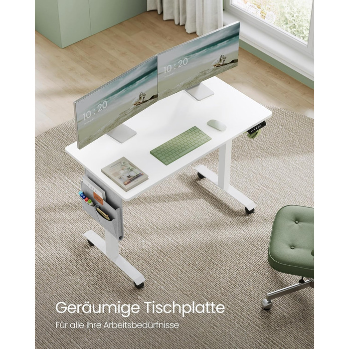 VASAGLE Electric Height Adjustable Desk, 60 x 120 x 72-120 cm, Memory Function, Wood & Steel Frame, Cloud White