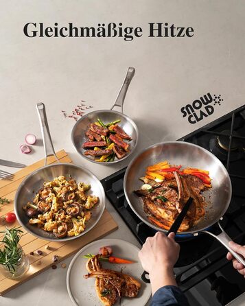 Набір сковорідок з нержавіючої сталі 3 шт. (20, 24, 28 см), універсальні, для всіх плит, індукційні, безпечні для духовки та посудомийної машини