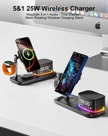 MagSafe Зарядний Стенд 5-в-1 45W Qi2.2: Бездротова Зарядка iPhone 17/16, Apple Watch Ultra, Годинник, Нічник, Спікер