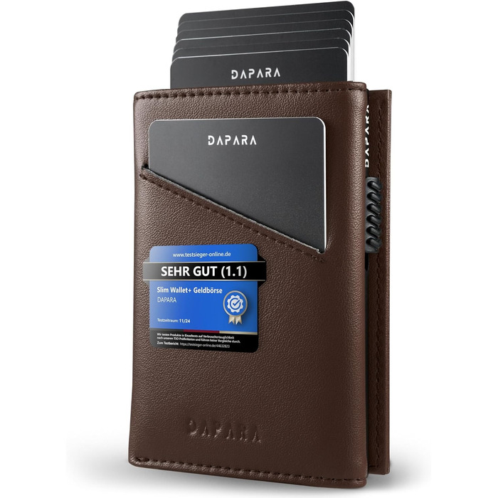 Чоловічий гаманець DAPARA з RFID-захистом | Тонкий гаманець для чоловіків з відділенням для монет | Гаманець-картхолдер на 12 карт | Коричневий гаманець Espresso Mini з натуральної шкіри