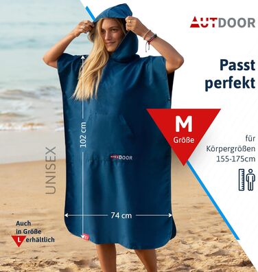 AUTDOOR® Microfiber Bathrobe for Women & Men - sustainably made from 100% recycled PET bottles - towel as a changing assistant for beach and water sports - quick-drying & compact (Blue, Medium)