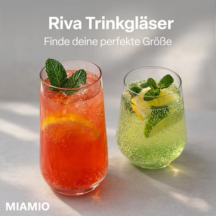 Набір склянок MIAMIO Riva 12 шт (420 мл + 460 мл) для води, соку, коктейлів - міцне скло, можна мити в посудомийці