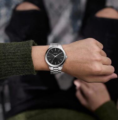 Чоловічий годинник BUREI чорного кольору, мінімалістичний кварцовий годинник з металевим ремінцем, діаметр 44 мм