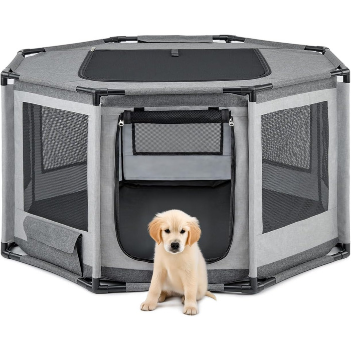 Вольєр для цуценят Lionto з оксфордської тканини, сірий, 112x112x62 см