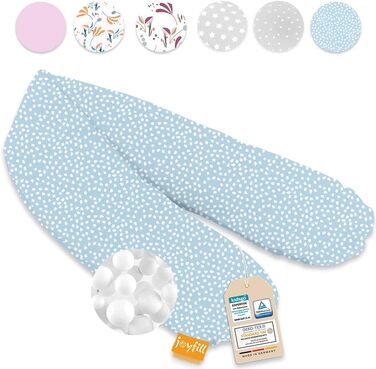 Подушка для годування та сну Joyfill® Premium 170 см з мікроперлинами, тиха та зручна, для вагітних і немовлят, дизайн Snow Flakes, 100% вироблено в Німеччині