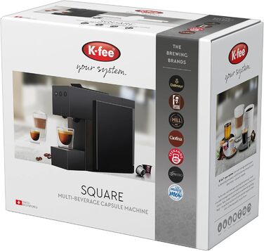 Капсульна кавомашина K-fee SQUARE для кави, чаю та какао, компактна, швидке нагрівання, резервуар 0,8 л, тиск 19 бар, чорна Piano Black