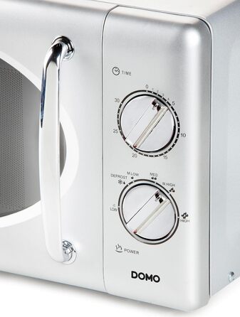 Мікрохвильова піч DOMO DO3125 Retro, 25L, 900W, білий/сріблястий, 6 рівнів потужності, таймер до 30 хв, функція розморожування, звуковий сигнал