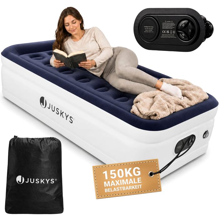 Самонадувний матрац Juskys® Sapri L, 197x154x45 см, антрацит
