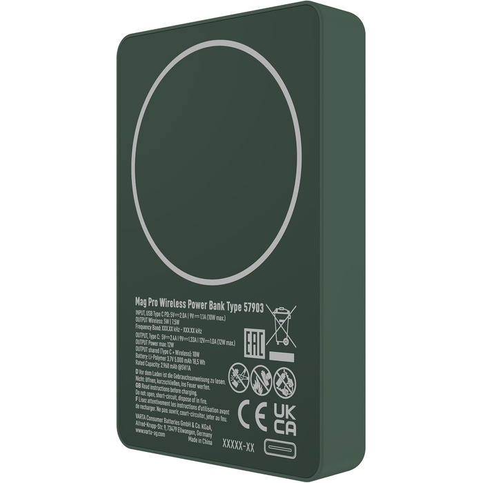 Повербанк VARTA Power Bank Energy 10000 mAh, 20W, USB-C та USB-A, Li-Polymer, з функцією Pass-Through, для 3 пристроїв, LED-індикація, зелений (Mag Pro 5000)