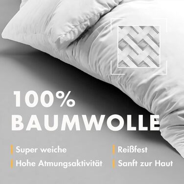 Комплект постільної білизни Sleeptime з 100% бавовни 240x220 см, біло-сірий, м'який і не потребує прасування, з кнопками, двосторонній, з 2 наволочками 60x70 см
