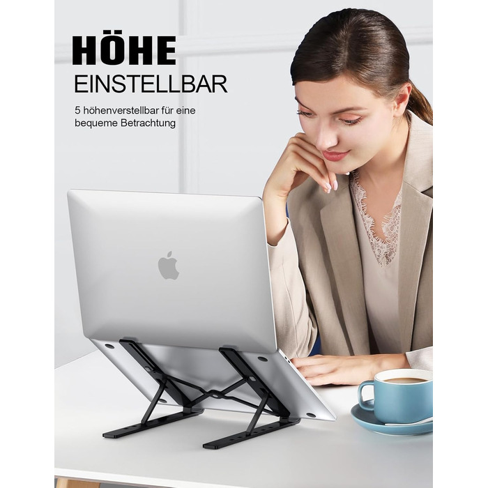 Підставка для ноутбука Babacom, алюмінієва, 5-рівнів, регульована висота, вентильована, сумісна з MacBook Pro Air та іншими ноутбуками 10-15.6” та планшетами (чорна)