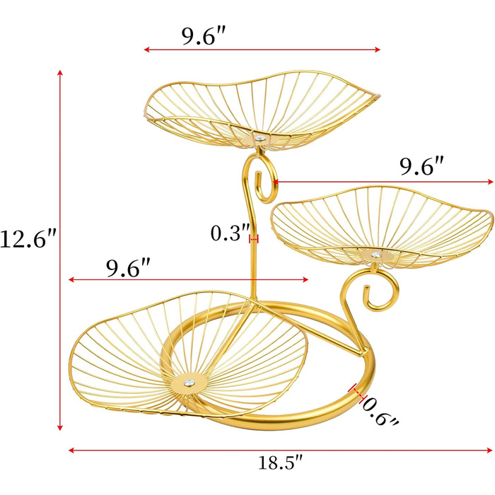 Металева фруктова корзина CUKE2BEET з 3 рівнями, золота - для фруктів та овочів