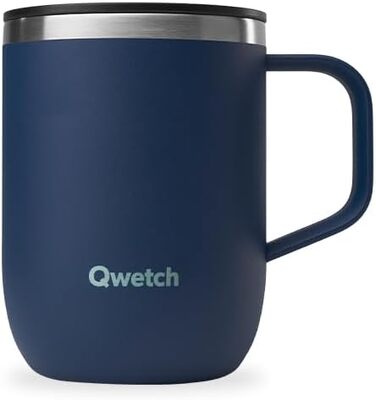 Qwetch Stainless Steel Insulated Travel Mug - 350ml - Blue - Leakproof Lid, Reusable, Tea Filter Compatible