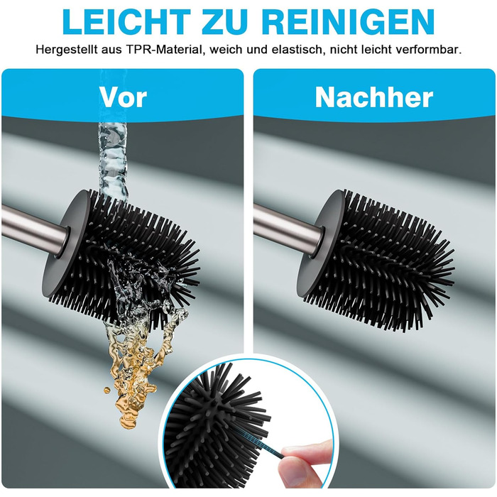 Набір для чищення унітазу FUNPALA з нержавіючої сталі та силікону, 2 насадки, ручка-тримач, сріблястий